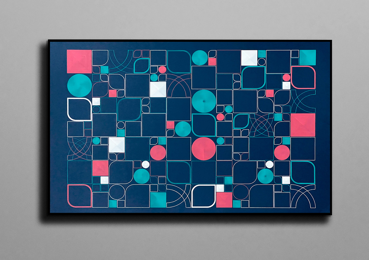 Bubble line work of pink red on navy blue